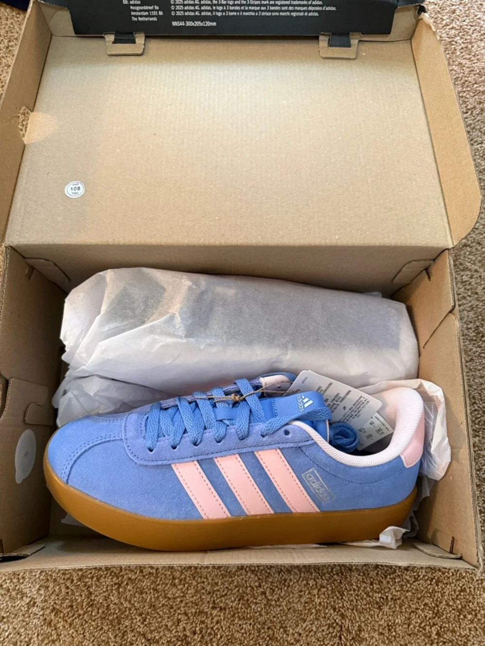 NEW Adidas VL Court 3.0 Blue/Pink Suede Sneakers Women’s Size 8 - Picture 3 of 8